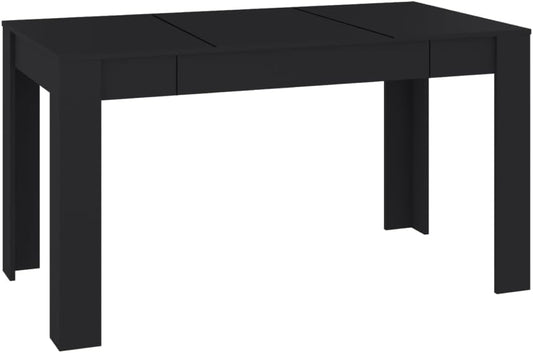 'vidaXL Modern Dining Table in Black Engineered Wood, Rectangular Shape - Ideal for Dining Room & Kitchen with A Spacious Tabletop - 140x74.5x76 cm