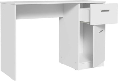 Madesa Compact Computer Desk Study Table for Small Spaces Home Office 43 Inch Student Laptop PC Writing Desks with Storage and Drawer, Modern Ergonomic Gaming Workstation - White