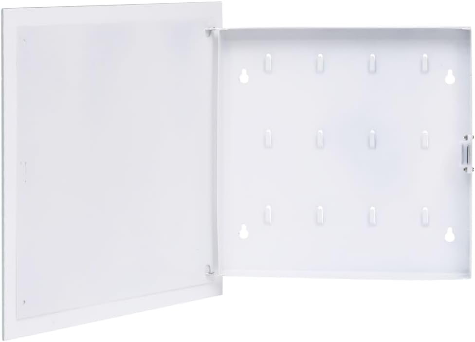 vidaXL White Key Box with Magnetic Board 35x35 cm - Steel and Tempered Glass, Wall-Mounted Storage Organizer for Home and Office