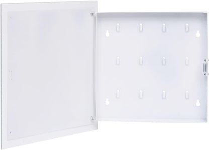 vidaXL White Key Box with Magnetic Board 35x35 cm - Steel and Tempered Glass, Wall-Mounted Storage Organizer for Home and Office