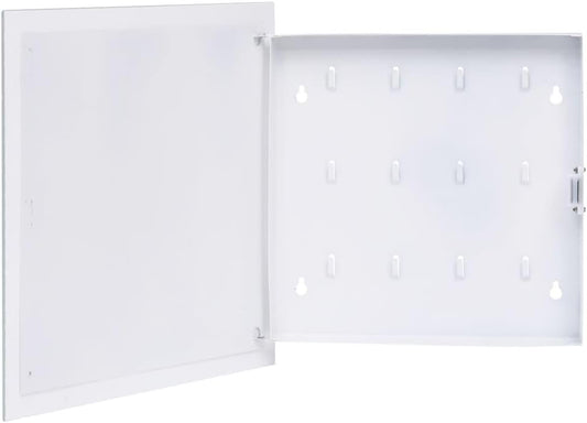 vidaXL White Key Box with Magnetic Board 35x35 cm - Steel and Tempered Glass, Wall-Mounted Storage Organizer for Home and Office