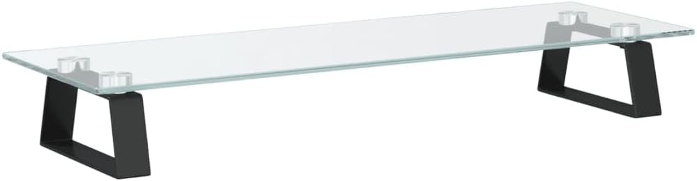 Monitor Stand Black 60x20x8 cm Tempered Glass and Metal | Ergonomic Design with Additional Storage | Durable Clear Glass and Metal Construction | Supports 20 kg | Modern Minimalist Aesthetic