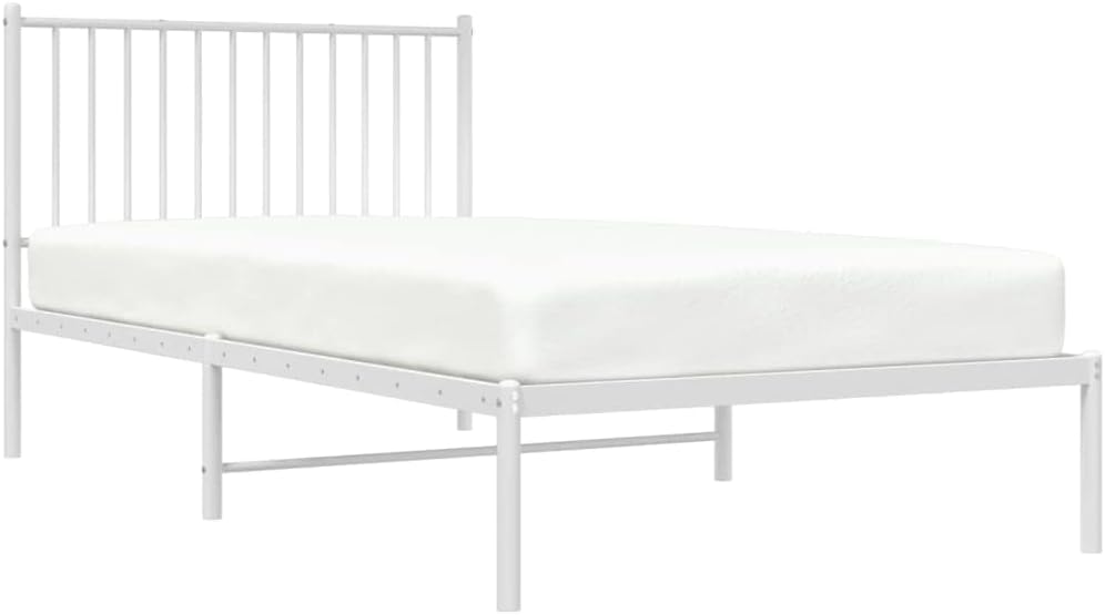 DCRAF Home Furniture Metal Bed Frame with White Headboard Dimensions 100 x 200 cm