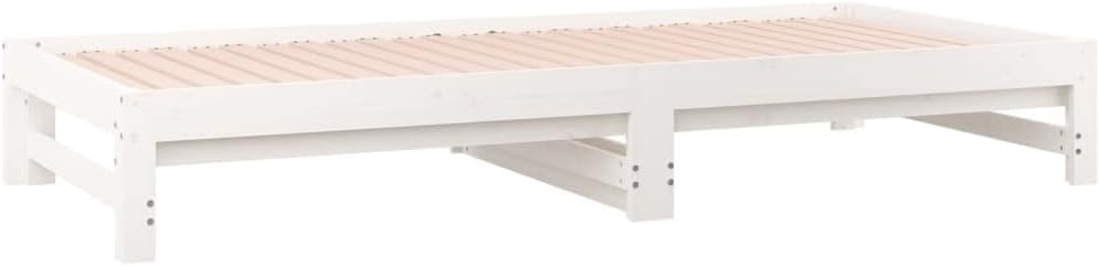 FIRBNUS White Pull-Out Bed Frame 2 x (90 x 200 cm) Solid Pine Wood Single Bed Furniture with Pull-Out Bed Double Bed Wooden Bed Frame with Pull-Out Bed