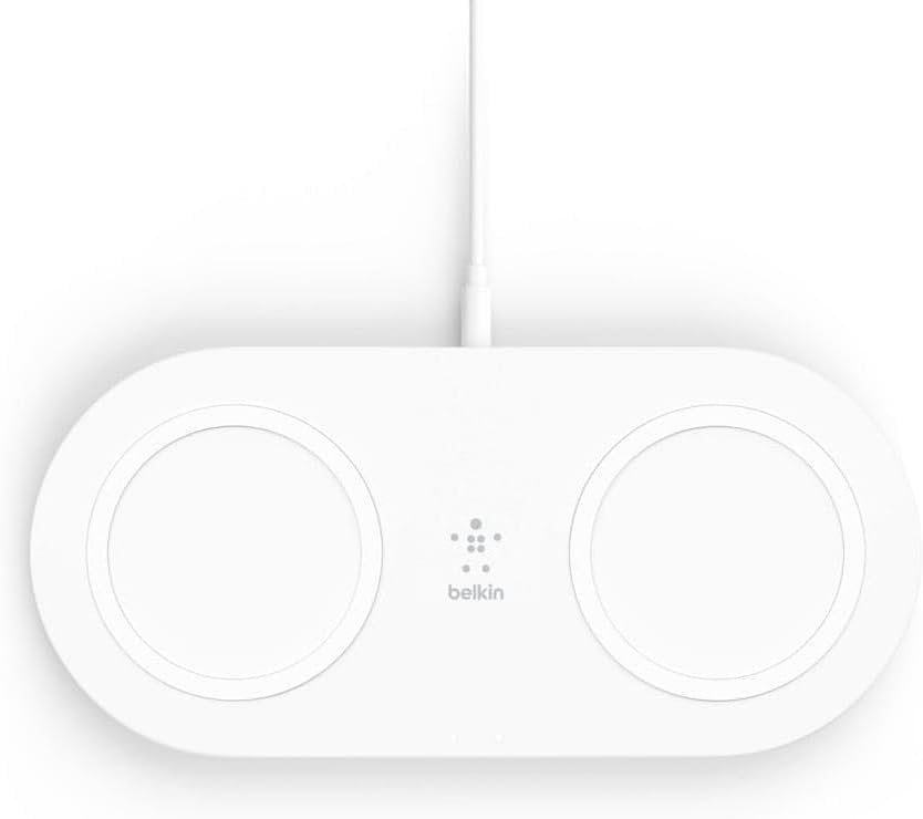 Belkin Dual Wireless Charger (Dual Wireless Charging Pad 15W) Fast Charge 2 Devices at Once, Including iPhone, AirPods, Galaxy, Pixel, More, White