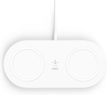 Belkin Dual Wireless Charger (Dual Wireless Charging Pad 15W) Fast Charge 2 Devices at Once, Including iPhone, AirPods, Galaxy, Pixel, More, White
