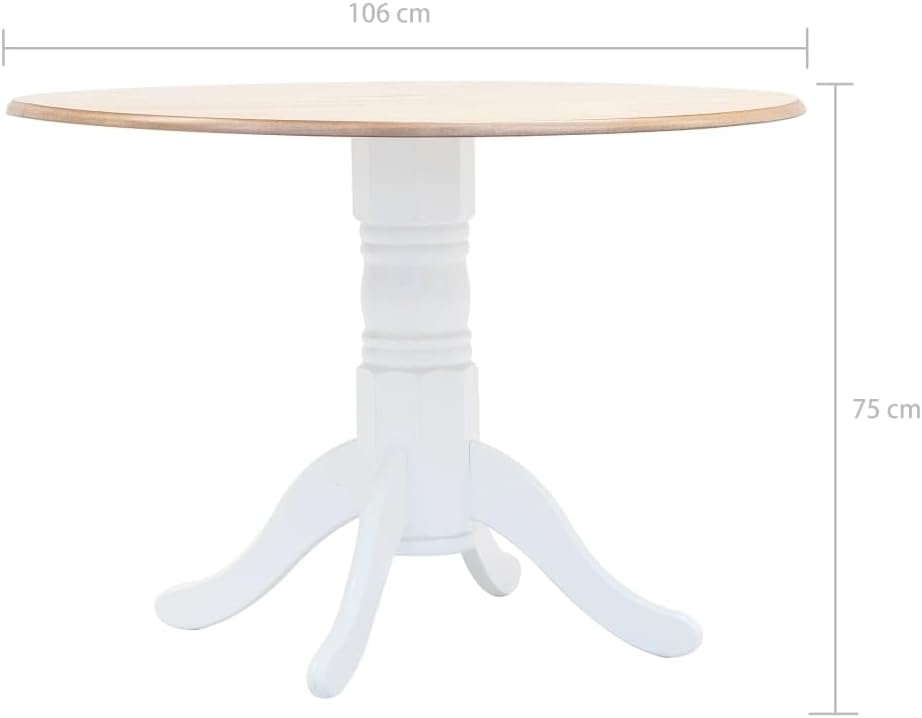 vidaXL Solid Rubber Wood Dining Set - 5-Piece White/Brown Round Table with 4 Chairs, Durable MDF Veneer Tabletop - Elegant Farmhouse Style for Kitchen/Dining Room