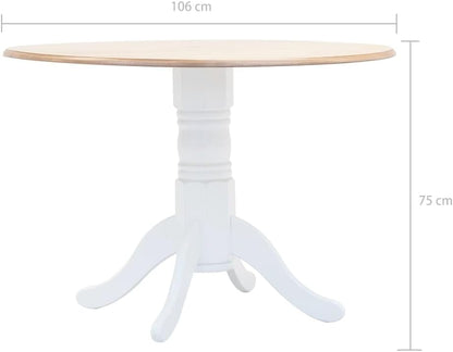 vidaXL Solid Rubber Wood Dining Set - 5-Piece White/Brown Round Table with 4 Chairs, Durable MDF Veneer Tabletop - Elegant Farmhouse Style for Kitchen/Dining Room