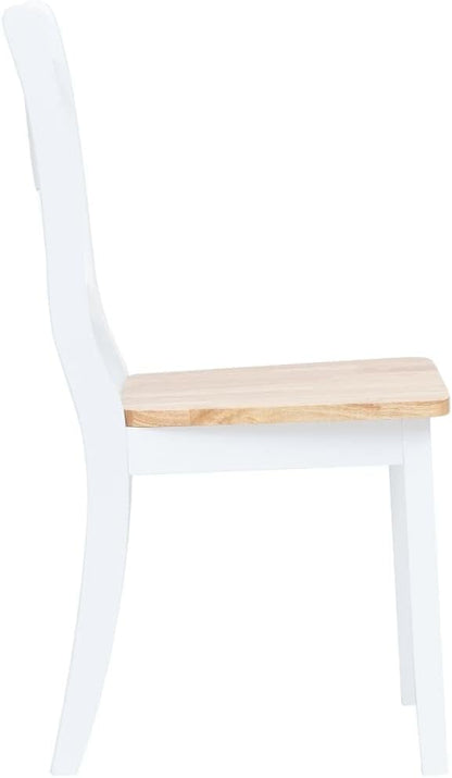 vidaXL Solid Rubber Wood Dining Set - 5-Piece White/Brown Round Table with 4 Chairs, Durable MDF Veneer Tabletop - Elegant Farmhouse Style for Kitchen/Dining Room