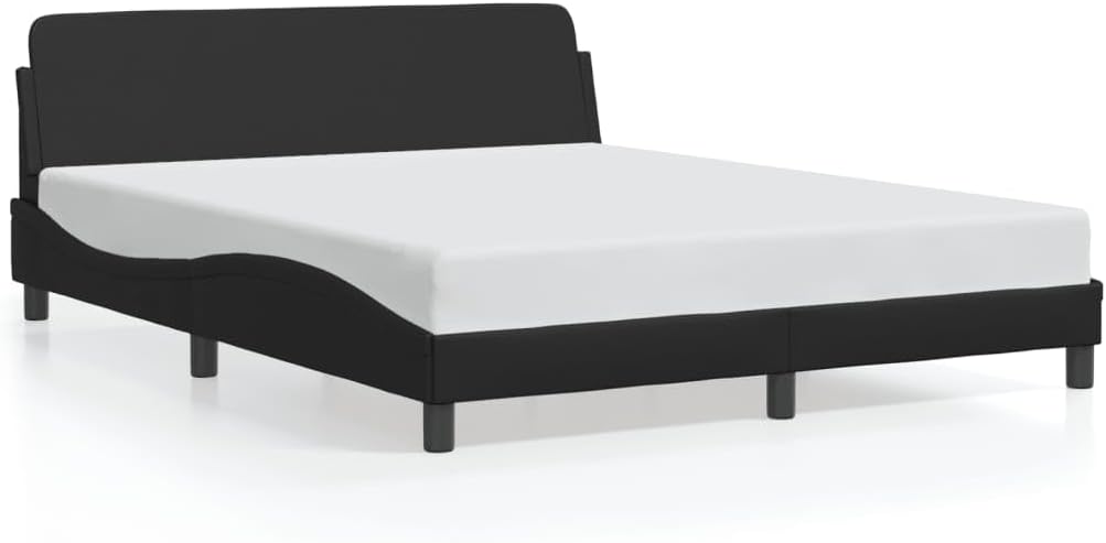 vidaXL Elegant Black Faux Leather Bed Frame with Headboard, Sturdy Legs & Plywood Slats, Luxurious & Durable Bedroom Furniture, 152x203 cm