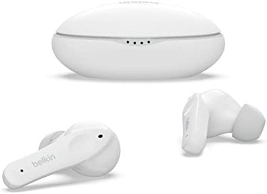 Belkin SOUNDFORM Nano, True Wireless Earbuds for Kids, 85dB Limit for Ear Protection, Online Learning, School, IPX5 Sweat & Water Resistant, 24 Hours Play Time for iPhone, Galaxy, Pixel, White, Small