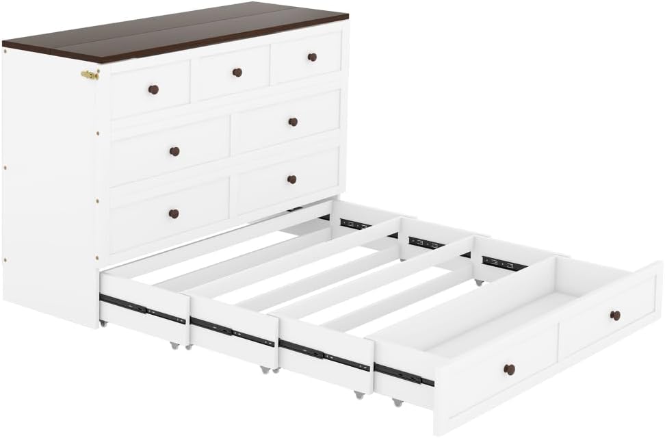 Zubaliya 140 x 200 Folding Bed with Slatted Base, Bed Frame Chest of Drawers and Shelf, USB Socket and Socket, Convertible Platform Bed, No Mattress