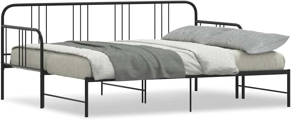 vidaxl Black 2-in-1 Metal daybed/Trundle - 92x187 cm - Space-Saving Sofa Bed with Storage - Modern Style