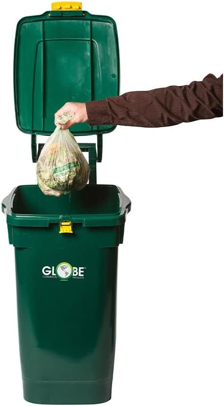 Curbside Organics Bin - 13 Gallon Green |Globe Commercial Products |High Density Polyethylene |52.7D x 43.2W x 78.7H cm |Modern Design with Tall Handle & Solid Nylon Wheels |Ideal for Kitchen Storage