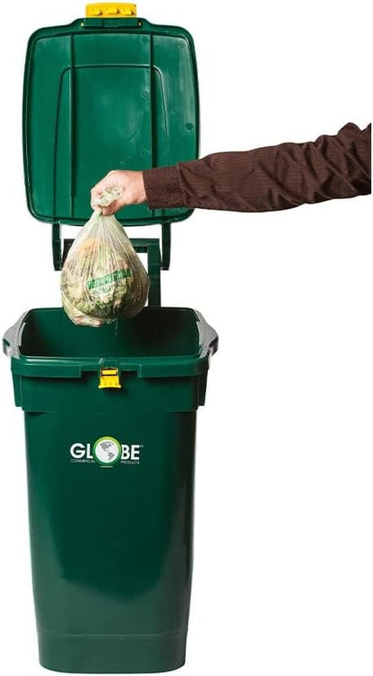 Curbside Organics Bin - 13 Gallon Green |Globe Commercial Products |High Density Polyethylene |52.7D x 43.2W x 78.7H cm |Modern Design with Tall Handle & Solid Nylon Wheels |Ideal for Kitchen Storage