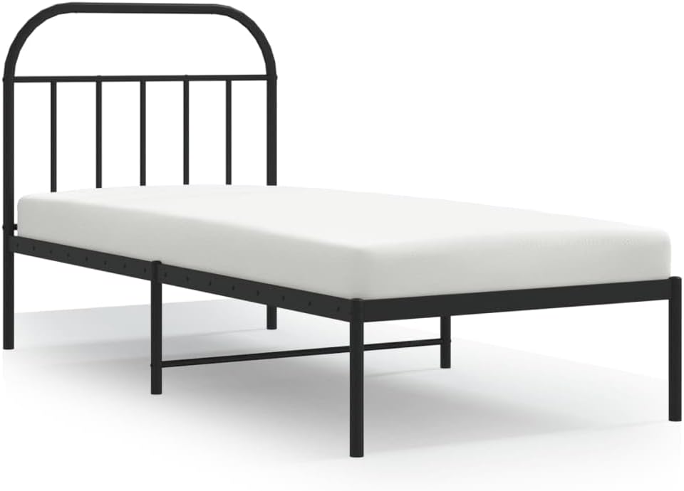 JUNZAI Giroletto con Testiera in Metallo Nero 90x190 cm,Mobili,Letti e Accessori,Letti e telai per Letti