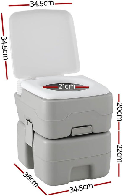 Weisshorn Portable Toilet, 20L Camping Toilets Flush Travel Squatty Potty Outdoor Camp Hiking Caravan Car Boating Fishing Gear, 50 Flushes Waste Tank Grey