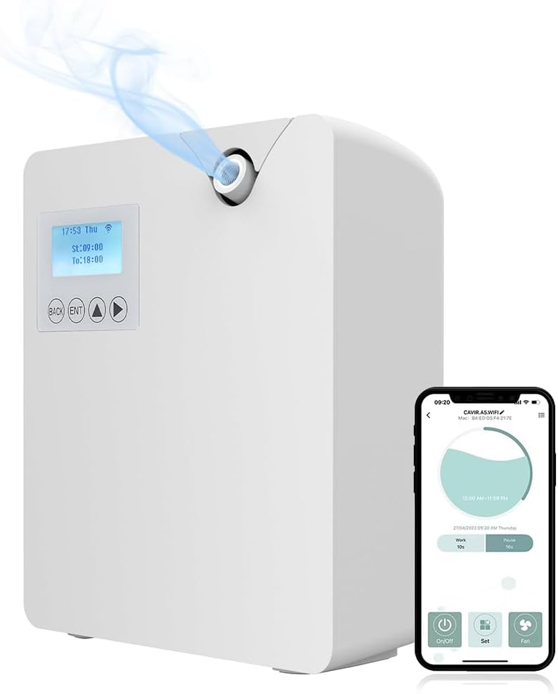 Smart Scent Air Machine, 300ML Aromatherapy Diffuser with Touch Screen & Bluetooths/WiFi Remote App Control, Covering 300-400m³, for Home, Hotel, Office, Bedroom, Spa White