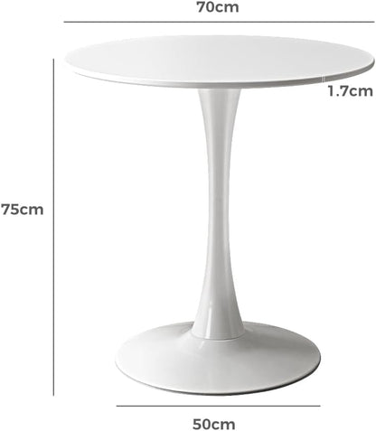 Furb 70cm Round Dining Table for 2, Outdoor Small White Tulip Patio Coffee Table, Wooden Tabletop and Steel Leg