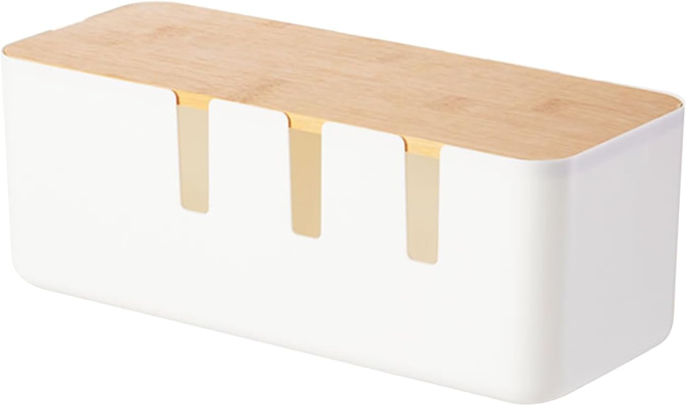 Cable Box Organizer | Wire Management Box,with Wooden Cover Cord Case for USB Hub System Power Strip Living Room Workstation Home TV Computer