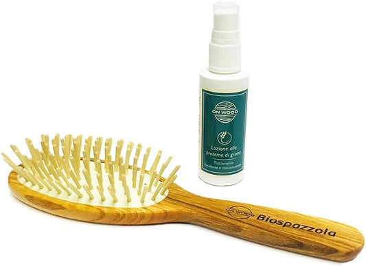 ONWOOD - Massage Brush in Ash Wood with Shine Lotion, Suitable for All Hair Types, Counteracts Hair Loss