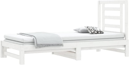 FIRBNUS White Pull-Out Bed Frame 2 x (90 x 200 cm) Solid Pine Wood Single Bed Furniture with Pull-Out Bed Double Bed Wooden Bed Frame with Pull-Out Bed