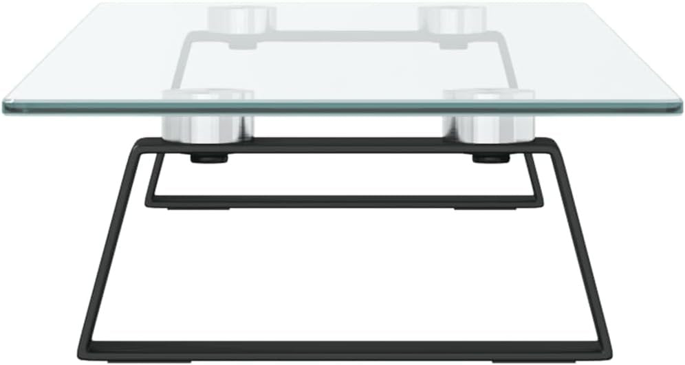 Monitor Stand Black 60x20x8 cm Tempered Glass and Metal | Ergonomic Design with Additional Storage | Durable Clear Glass and Metal Construction | Supports 20 kg | Modern Minimalist Aesthetic