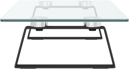 Monitor Stand Black 60x20x8 cm Tempered Glass and Metal | Ergonomic Design with Additional Storage | Durable Clear Glass and Metal Construction | Supports 20 kg | Modern Minimalist Aesthetic