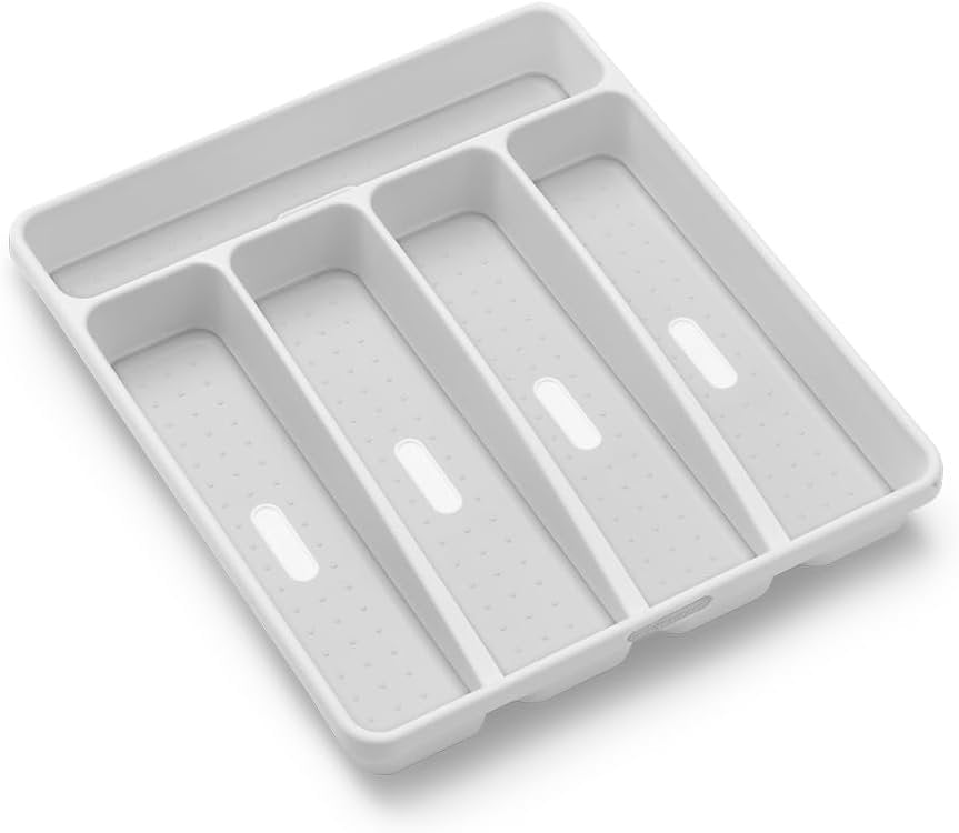 Madesmart Classic 5-Compartment Plastic Silverware Tray for Drawers, Cutlery and Utensil Tray Kitchen Drawer Organizer, White