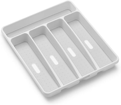 Madesmart Classic 5-Compartment Plastic Silverware Tray for Drawers, Cutlery and Utensil Tray Kitchen Drawer Organizer, White