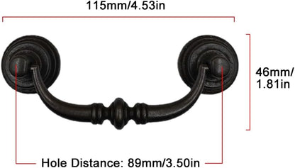 TopHomer Set of 2 Vintage Drawer Handles with Screws and Universal Knobs Set 12.5cm for Bedroom, Bathroom, Kitchen, Wardrobe [Brass]