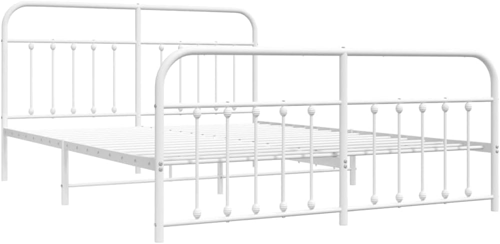 Lechnical Bed Frame with Headboard and Footboard Metal White 180 x 200 cm, Furniture, Beds and Accessories, Beds and Frames for Beds