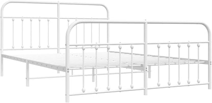 Lechnical Bed Frame with Headboard and Footboard Metal White 180 x 200 cm, Furniture, Beds and Accessories, Beds and Frames for Beds