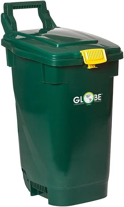 Curbside Organics Bin - 13 Gallon Green |Globe Commercial Products |High Density Polyethylene |52.7D x 43.2W x 78.7H cm |Modern Design with Tall Handle & Solid Nylon Wheels |Ideal for Kitchen Storage