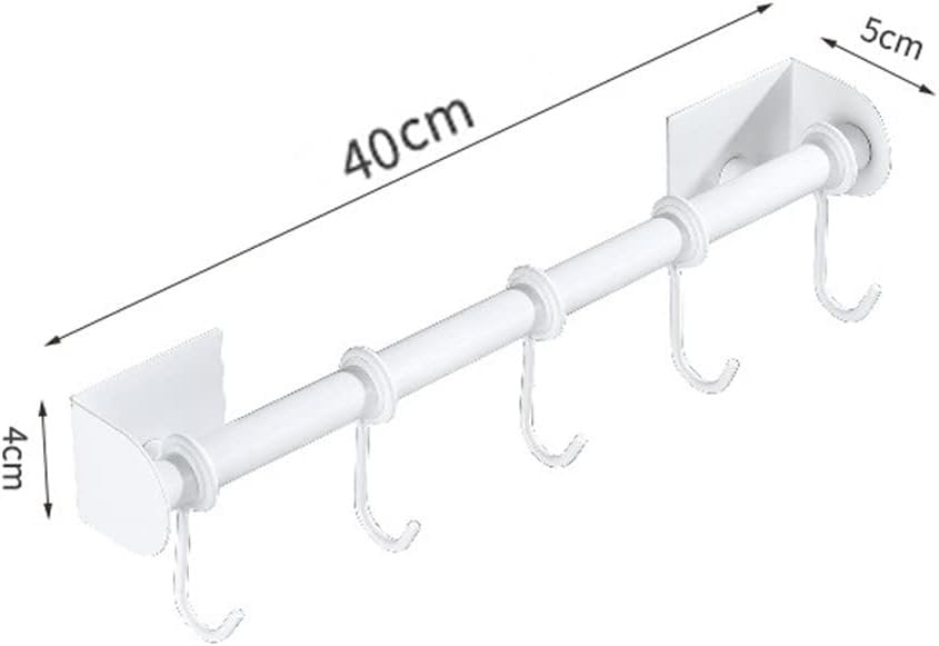 Celbon Kitchen Utensils Hanger Bar 40 cm Self-Adhesive White Aluminium Kitchen Utensils Holder with 5 Hooks Movable Wall Rail Kitchen for Kitchen Bathroom Gadgets Pans Cups Umbrella