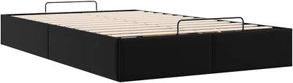 vidaxl King Single Ottoman Bed Frame - Black Faux Leather Storage Bed with Hydraulic Lift Mechanism