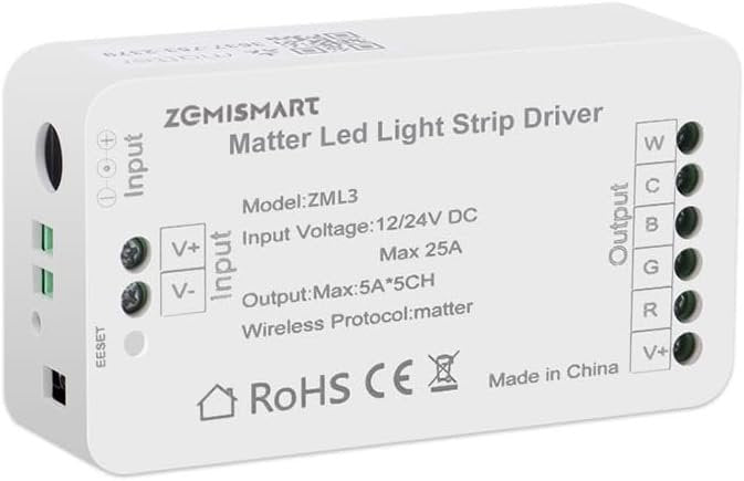 Matter WiFi Smart LED Light Strip Driver RGBCW/CW Smart LED Controller, Support Alexa Google Home App Homekit Control, 2.4G Hz WiFi Only (RGBCW)