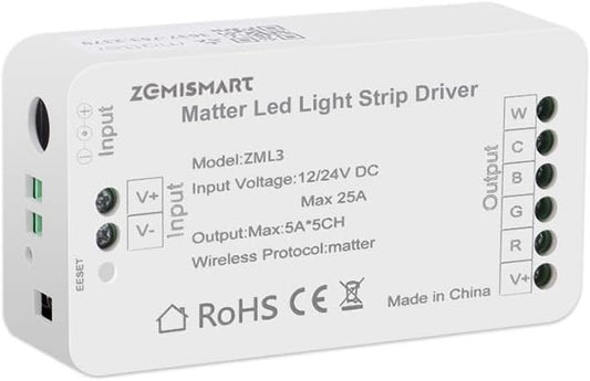 Matter WiFi Smart LED Light Strip Driver RGBCW/CW Smart LED Controller, Support Alexa Google Home App Homekit Control, 2.4G Hz WiFi Only (RGBCW)