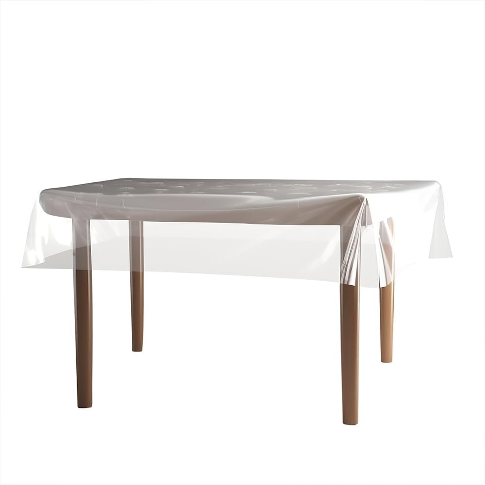Restaurantware Table Tek 72 x 54 Inch Table Top Protector 1 Rectangle PVC Table Protector - 6 Mil Thick Waterproof Clear Plastic Dining Table Cover Heavy-Duty No-Slip Cover for Table