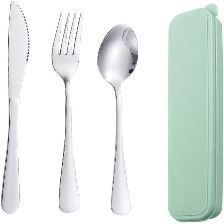 Portable Stainless Steel Flatware Set,Travel Cutlery Set for for Lunch,Office (Green)