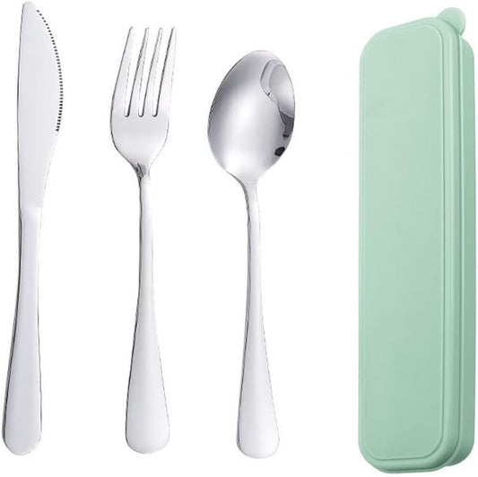 Portable Stainless Steel Flatware Set,Travel Cutlery Set for for Lunch,Office (Green)