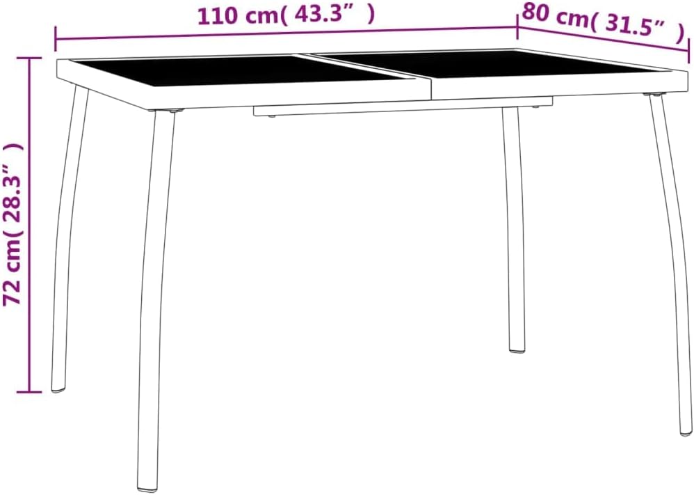 'vidaXL Modern Steel Mesh Garden Table in Anthracite - Outdoor Patio Dining Table with Multi-Functional Tabletop and Elegant Legs - 110x80x72 cm