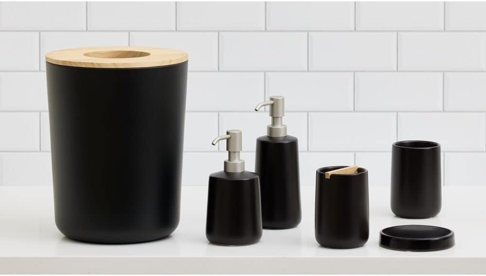 iDesign Eco Vanity Ceramic Refillable Short Soap Dispenser, Matte Black