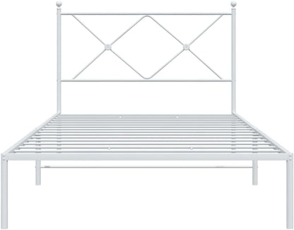 vidaXL White Metal Bed Frame-King Single Size with Headboard-Steel Bed Base-Metal Slats & Legs-Extra Under-Bed Storage-Modern Bedroom Furniture