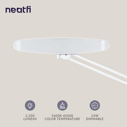 Neatfi XL 2,200 Lumens LED Task Lamp with Clamp, 24W Super Bright Desk Lamp, 50CM Wide Lamp, 4 Level Brightness, Dimmable, Eye-Caring LED Lamp, 117 Pcs SMD LED (Non-CCT with Clamp, White)