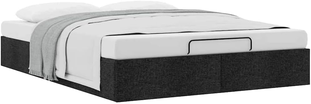 vidaxl Ottoman Bed Frame - Black Queen Size Fabric Storage Bed with Hydraulic Lift/Slat Base for Modern Bedroom