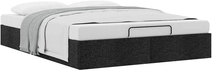 vidaxl Ottoman Bed Frame - Black Queen Size Fabric Storage Bed with Hydraulic Lift/Slat Base for Modern Bedroom