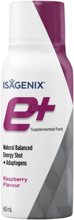 ISAGENIX Energy Shot with Adaptogens - E+ Shot - Energy Drink - 60 ml Size - Pack of 6 - Raspberry