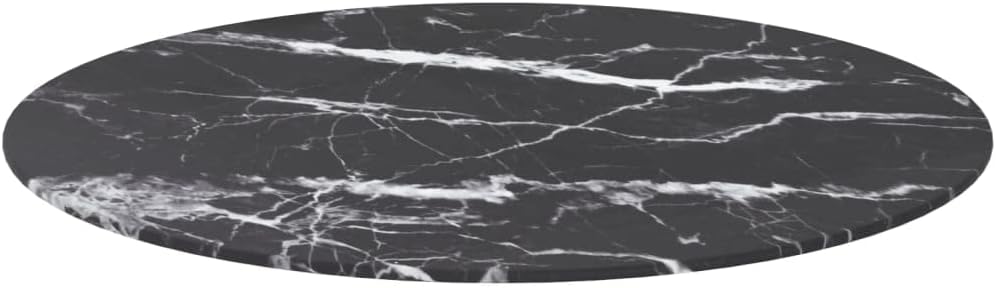 Black Marble Design Tempered Glass Tabletop Ø70 x 0,8 cm – Ideal for Dining Tables, Coffee Tavoli, Garden Tables – Safe & Durable Desk Surface