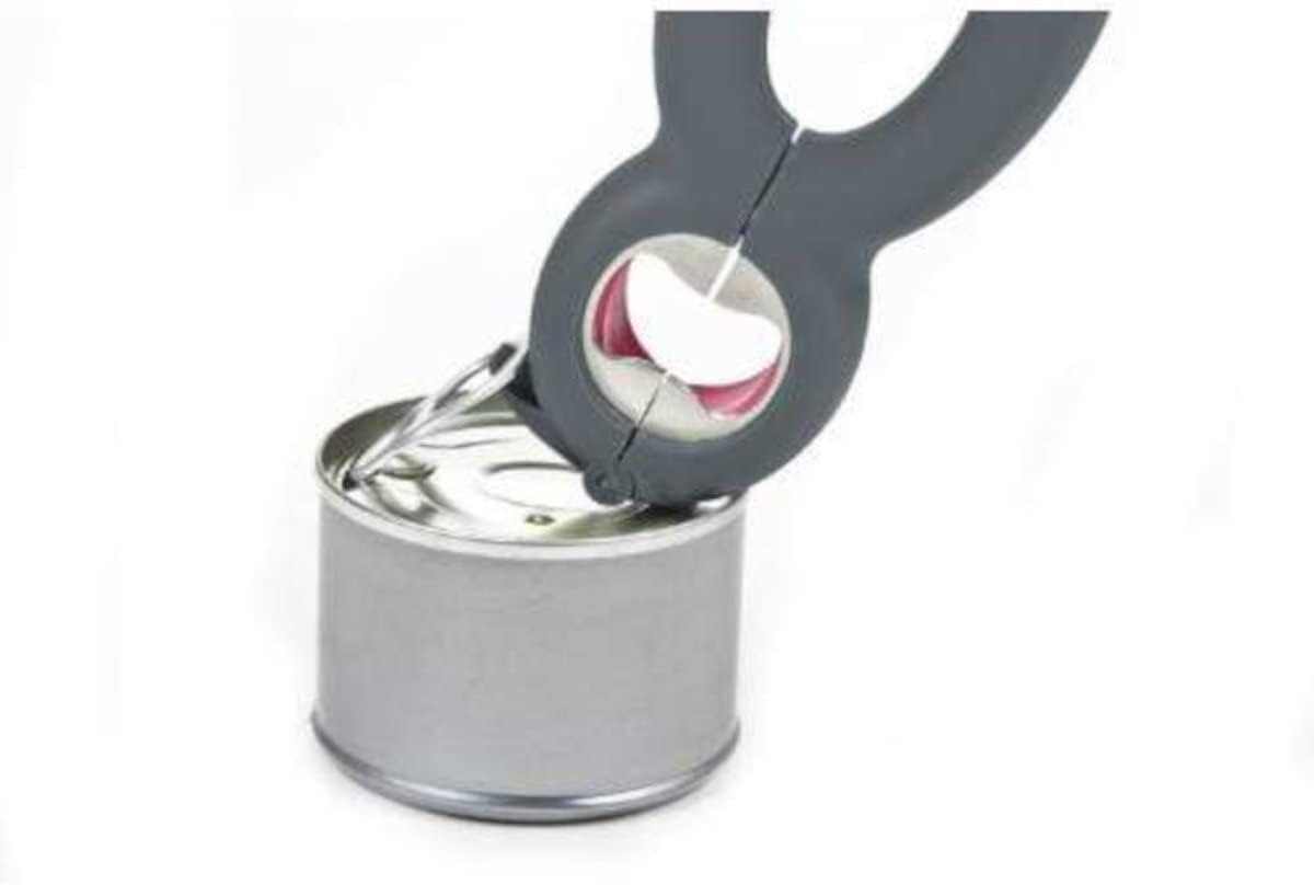 Progressive Prepworks 6-in-1 Multi Opener - Ultimate Kitchen Essential with Soft Grip Coating, Versatile Opening of Jars, Bottles, Soda Caps, Safety Seals, and Pull Tabs, Ergonomic Handle - Black/Red